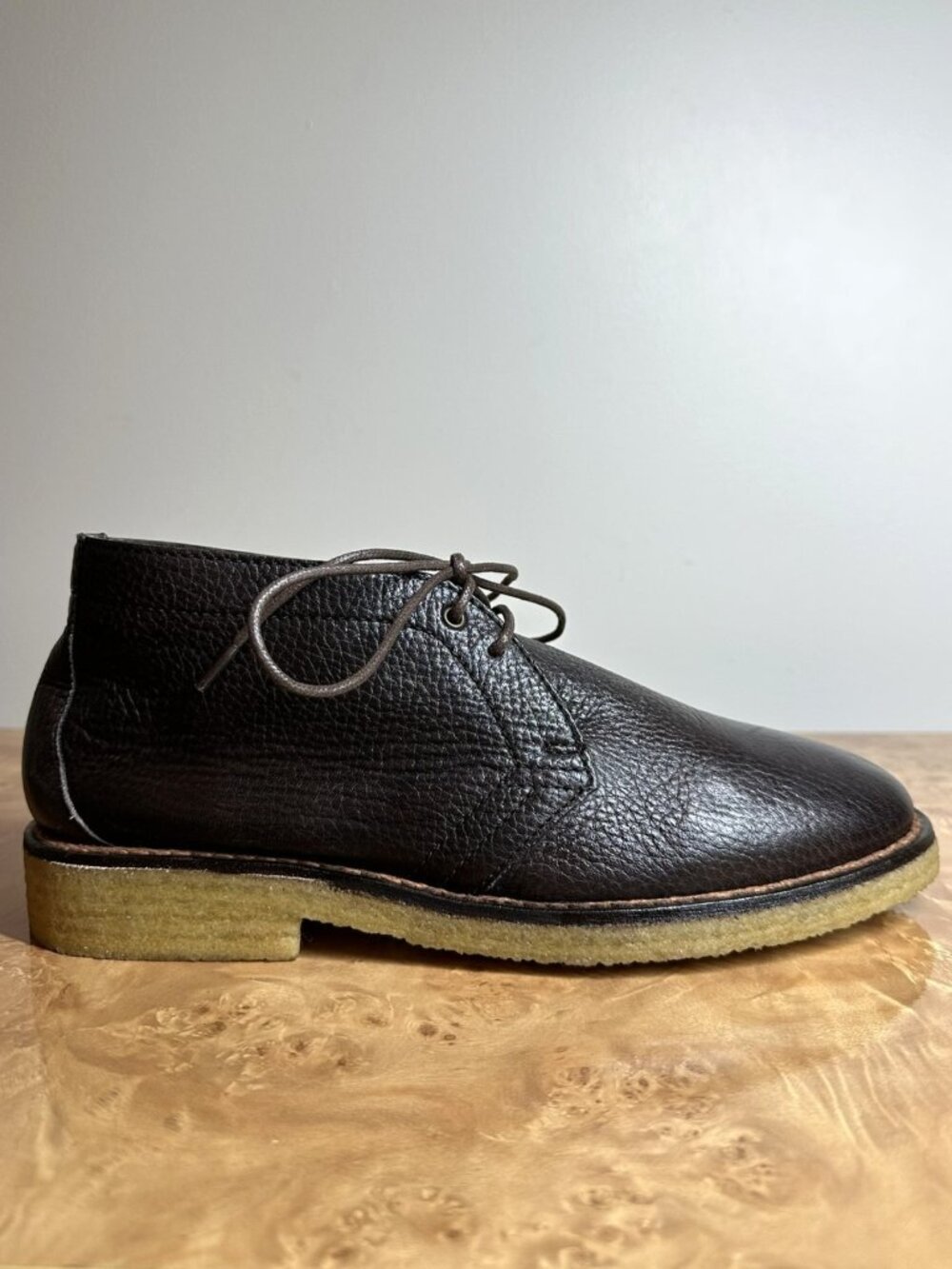 TAFT Pebbled Leather Chukka Desert Boots Brown Crepe Sole Handmade Men's 39